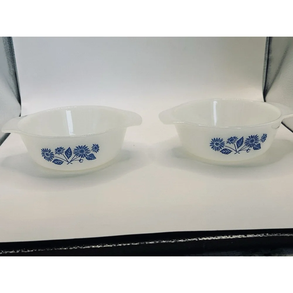 VTG Anchor Hocking Fire King Casserole Dishes Blue Cornflower Blue Set Of 2 12oz